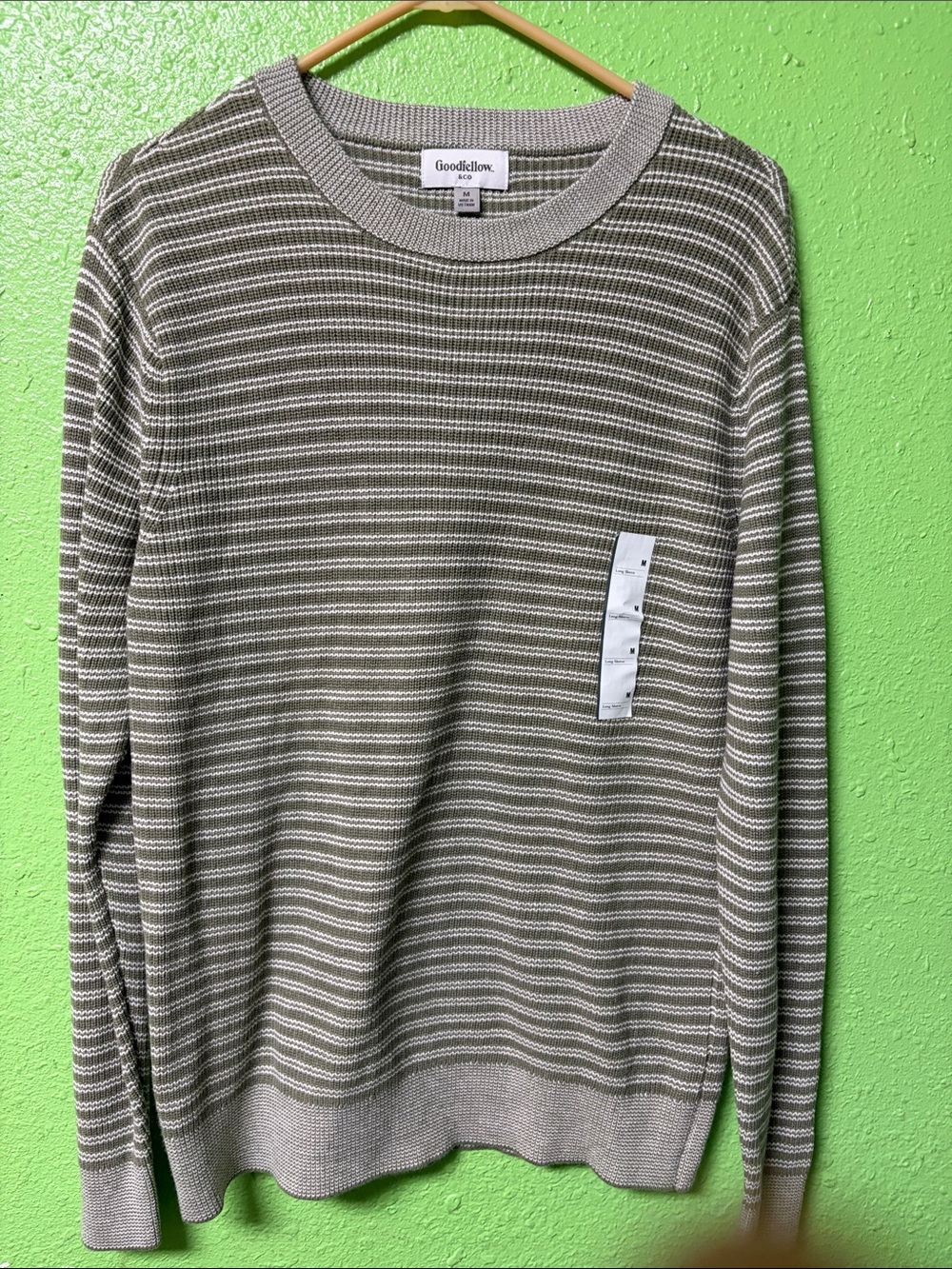 Goodfellow & Co Olive and White Striped Crewneck Sweater